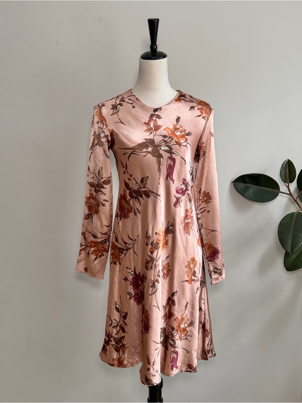 Vintage Laura Ashley Floral Satin Long Sleeve Bias Cut Dress 6